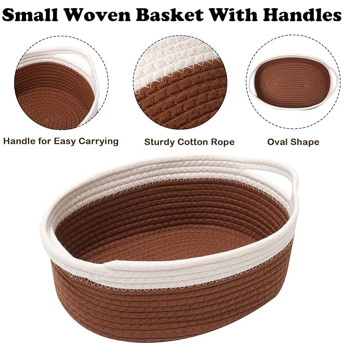 Gift Basket with Gift Bag and Ribbons,Small Rope Woven Shelf Storage,Baskets for Gifts Empty,Birthday,Shower,Decorative Organizer Box for Cat Dog Pet with Handles(White&Brown)