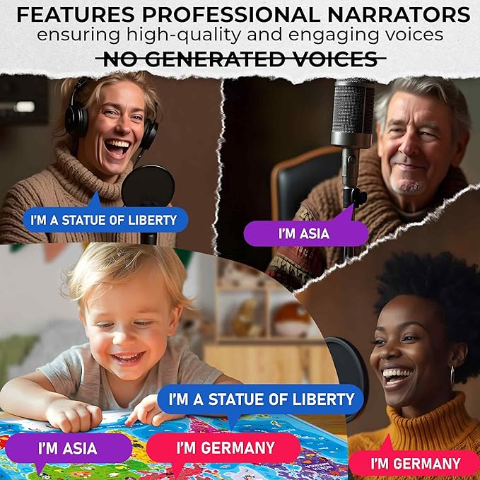QUOKKA Educational Toys for Kids 5-7 Year Old - World Map Learning Wall Chart for Toddlers Age 3 4 6+ - Interactive Speech Therapy Poster Boy Girl - Autism Puzzle Game 8-10-12