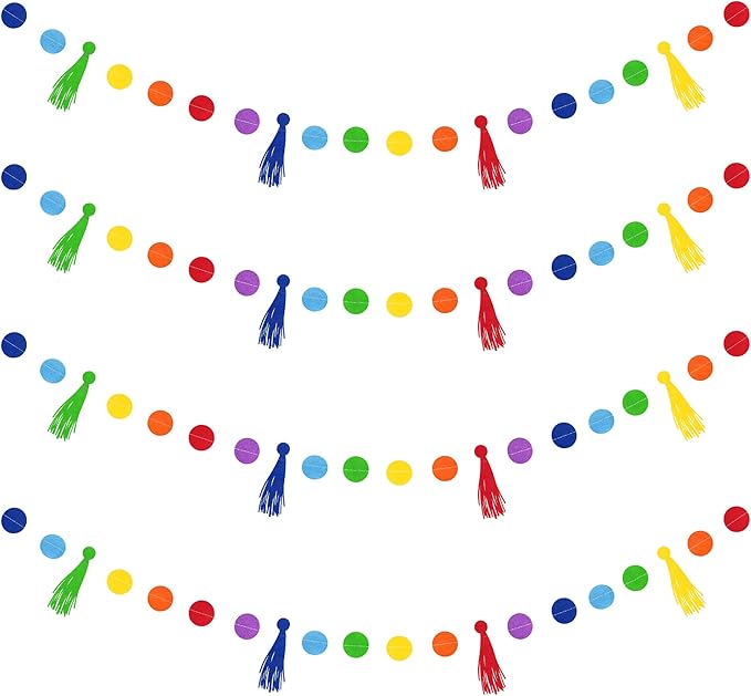 Rainbow Decorations Colorful Felt Tassel Circle Dot Garland Banner Rainbow Hanging Polka Dot Tassel Streamer for Classrooms Preschool Everyone is Welcome Nursery Birthday Fiesta Carnival Party Decor