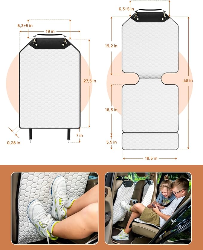 Premium Leather Car Seat Protector for Child Car Seat Cover from Dirt Scratches (White Set Kick Mat+Seat Protector)
