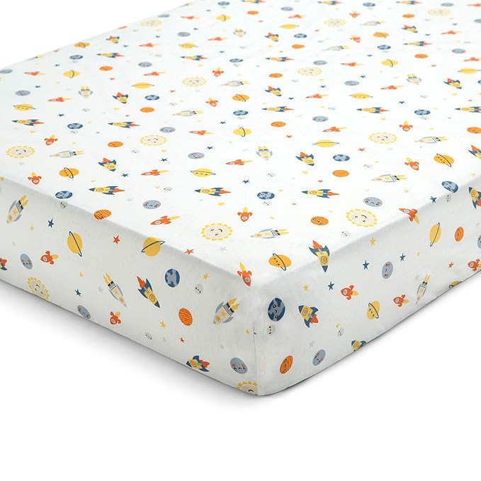 Delta Children Fitted Crib Sheets for Girls and Boys - Crib Sheet for Standard Crib and Toddler Mattresses - 28x52 Inch (Pack of 3), Space Exploration