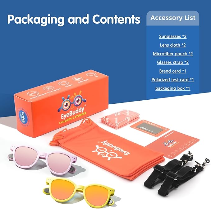 EYEBUDDY Kids Sunglasses for Boys Girls Age 2-8 Polarized UV Protection Toddler Children Sun Glasses Pack of 2