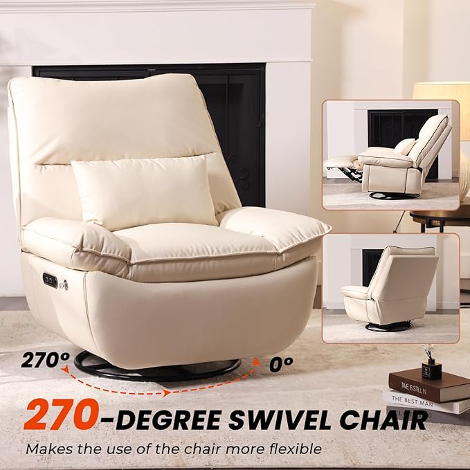 Electric Glider,Power Recliner, Reclining Sofa Chair with USB Ports,Swivel Glider Recliner Chair (Beige)