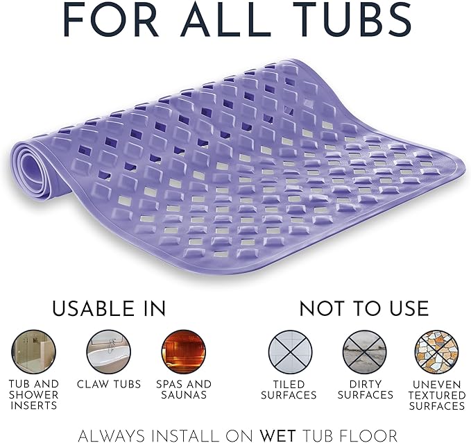 homerella® Bath Mat for Tub Non Slip Mold Resistant 35x16 - Shower Mat Non Slip Anti Mold - Bath Tub Mat Suction Cups incl. Hooks for Drying - Bathtub Mat Non Slip - ANI Slip Shower Mat Inside Tub