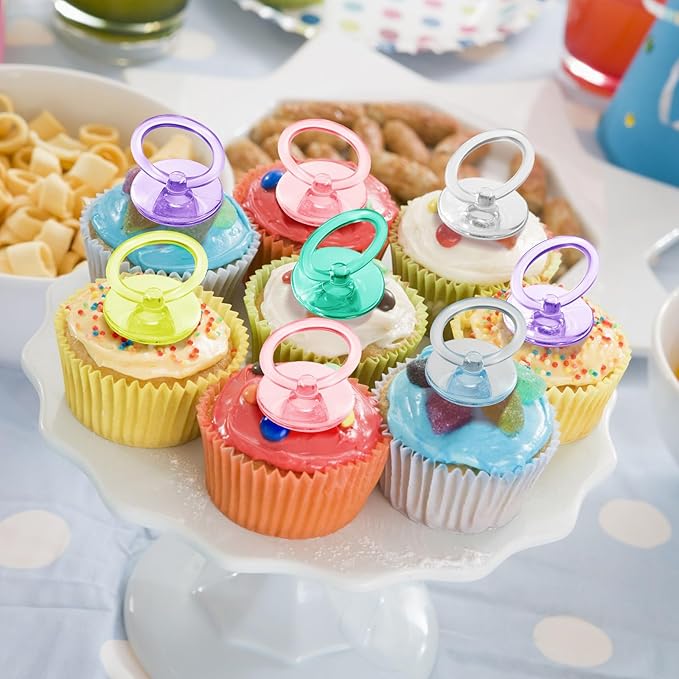 Jetec 48 Pieces 2.5 Inch Acrylic Baby Pacifiers Gender Reveal Party Decorations for DIY Baby Shower Birthday Party Favors(Pink, Blue, Clear, Yellow, Green, Purple)
