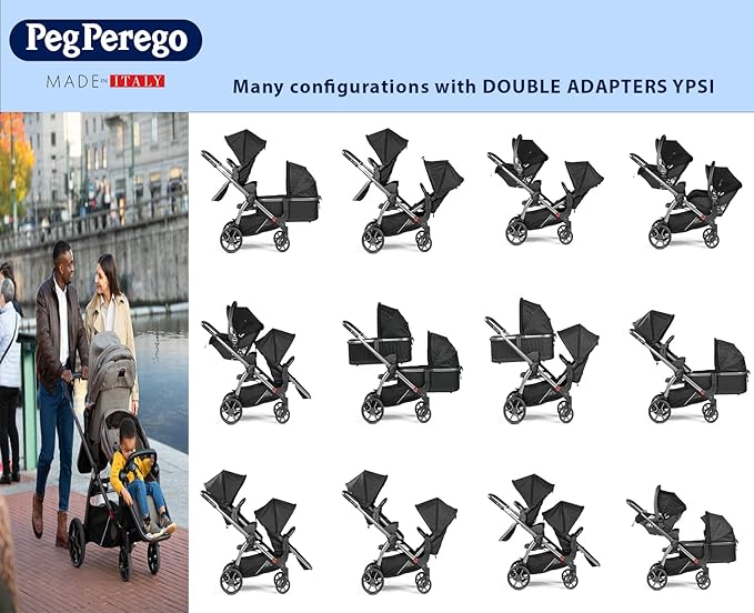 Peg Perego Ypsi – Compact Single to Double Stroller – Compatible with All Primo Viaggio 4-35 Infant Car Seats & Ypsi Bassinets - Made in Italy - New Life (Blue) Innovative Eco-Sustainable Fabric