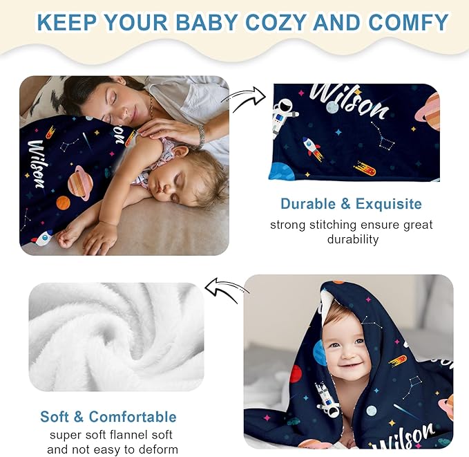 Ship Next Day, Personalized Baby Blanket for Boys Girls - Printed in USA, Custom Baby Blanket with Name Super Soft Plush Flannel, Easter Christmas Brithday Gifts for Baby Shower Kids Toddlers Newborn