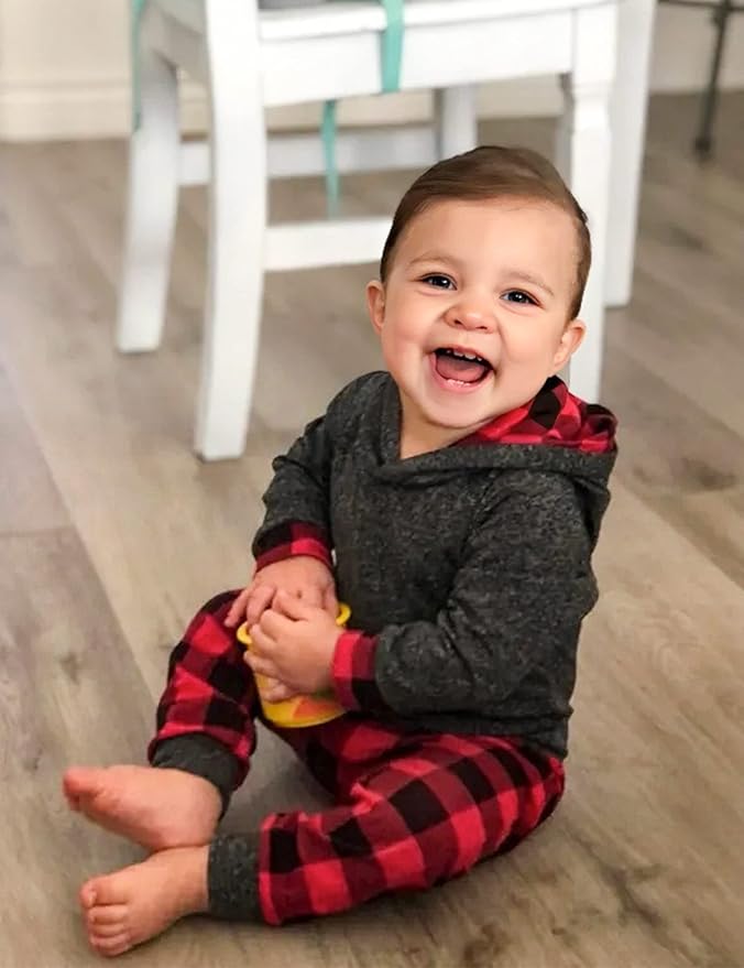 Fommy Newborn Baby Boy Clothes Plaid Letter Print Long Sleeve Hoodies + Long Pants 2PCS Fall Winter Outfits Set