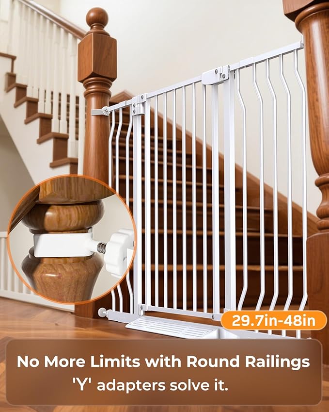30"-48″ Extra Wide Baby Gate with 2 Extensions, 30.5" Tall, Pressure Mount for Kitchens, Stairs, and Doorways, Safe Passage for Crawlers, Pets & Seniors