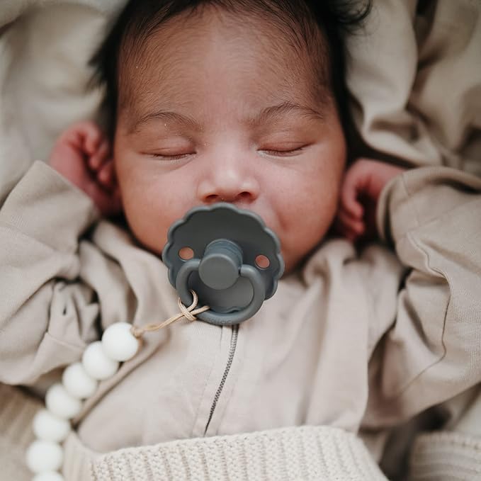 FRIGG Daisy Natural Rubber Baby Pacifier | Made in Denmark | BPA-Free (Woodchuck/French Gray, 0-6 Months) 2-Pack
