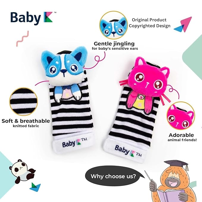 Baby Rattles Socks & Hand Rattle for Girls & Boys (Pet+Bird Set A) - Baby Toys 6-12 Months - Wrist Rattles and Foot Rattles - Baby Toys for Newborns As Gift - Easy to Wear Baby Rattle Toys