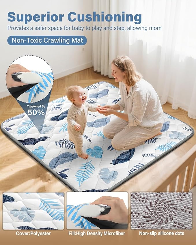 Baby Play Mat, Non-Slip Baby Mat for Floor, Soft Thicker Playpen Mat, Portable Playmat, Crawling Mat for Babies, Toddlers & Infants to Play and Learn( 50"x50")