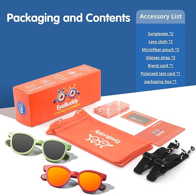 EYEBUDDY Kids Sunglasses for Boys Girls Age 2-8 Polarized UV Protection Toddler Children Sun Glasses Pack of 2