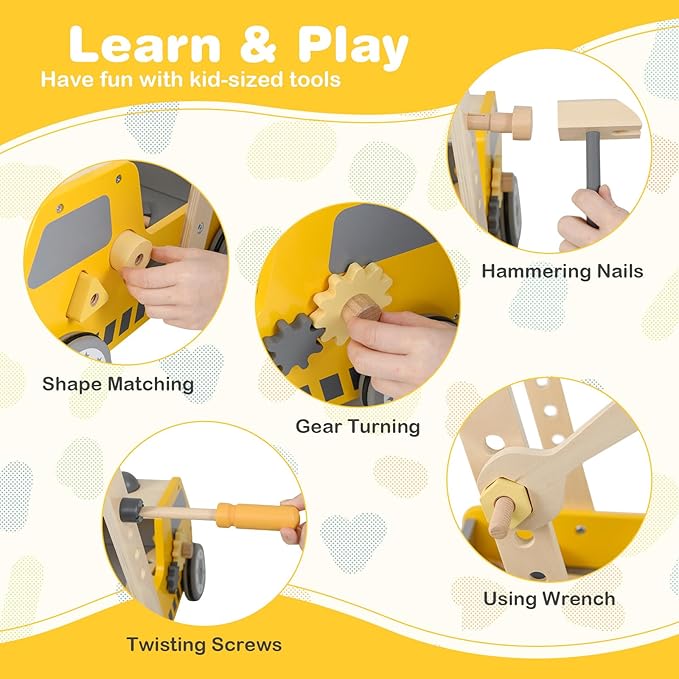 HONEY JOY Baby Push Walker, Adjustable Speed Baby Walker, Wooden Toy Tool Bench & Car Walker w/Shape Sorter, Develop Motor Skills & Creativity, Push Toys for Babies Learning to Walk, Gift, Yellow