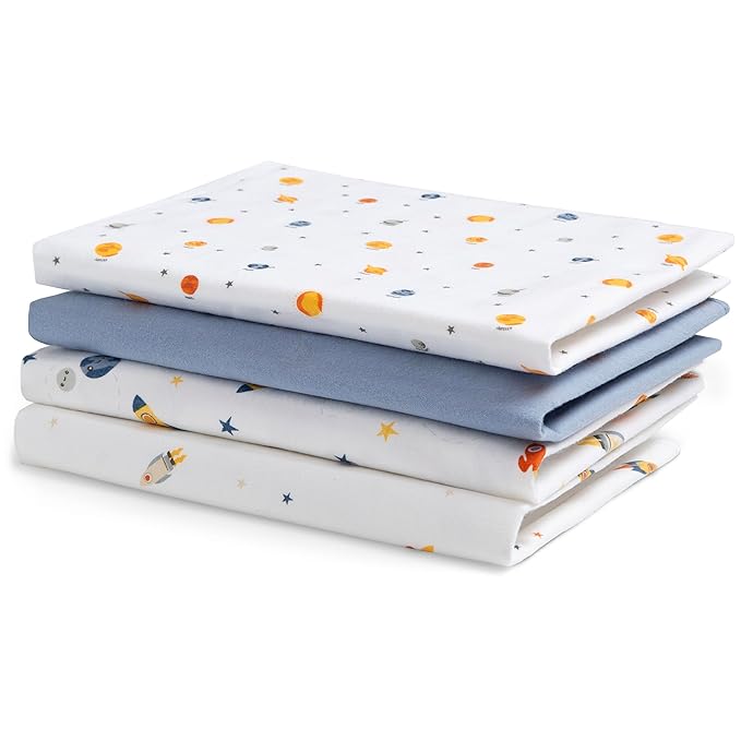 Delta Children 100% Cotton Flannel Baby Receiving Blankets for Girls and Boys – 30x30 Inches (Pack of 4), Space Exploration