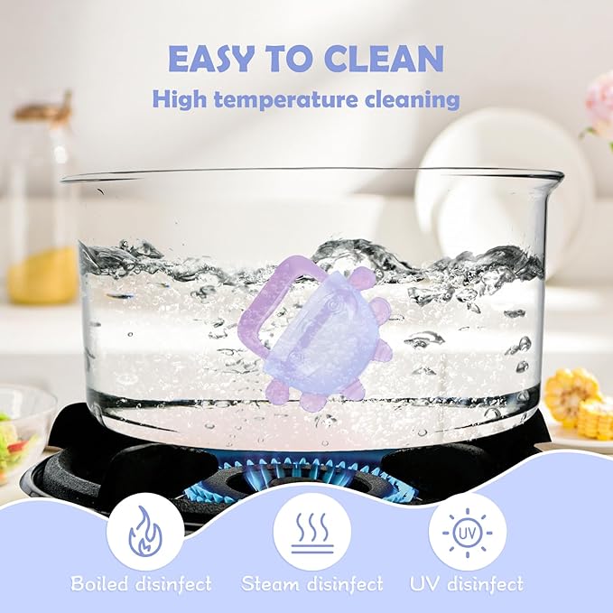 Anboor Baby Teething Toys, Silicone Teethers for Babies Anti Dropping Hand Teether, Infant Baby Chew Toys for Teething Relief, Ideal Present for Newborn Soon-to-be Mothers(Purple)