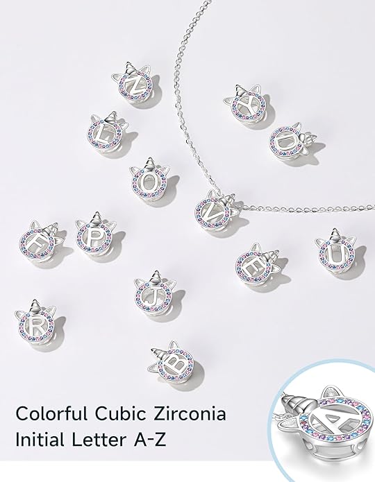 Unicorn Necklace for Girls, Initial Necklaces for Little Girls Kids Children, Hypoallergenic 925 Sterling Silver Kids Jewelry Colorful CZ Unicorn Gifts for Birthday Kindergarten Graduation Wedding