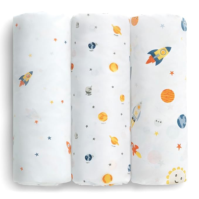 Delta Children Fitted Crib Sheets for Girls and Boys - Crib Sheet for Standard Crib and Toddler Mattresses - 28x52 Inch (Pack of 3), Space Exploration