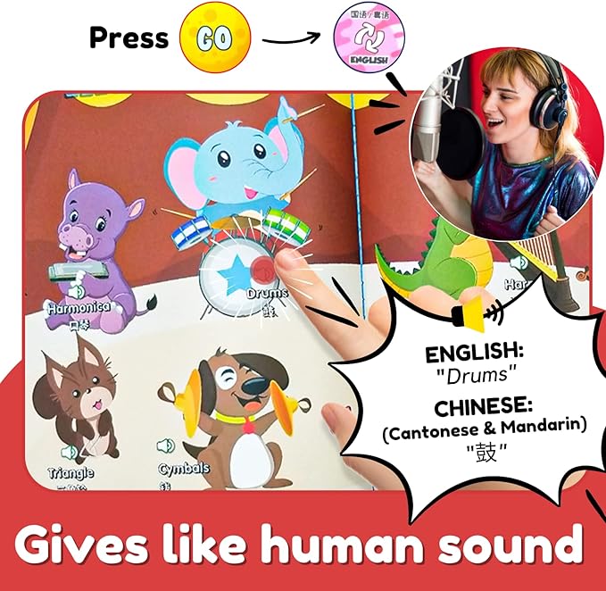 ZEENKIND Chinese English Learning Sound Book for Kids 2 3 4 5 6 Years Old, 420 Words to Learn in Chinese Cantonese Mandarin, Interactive Audio Talking Book, Educational Bilingual Toys for Toddlers