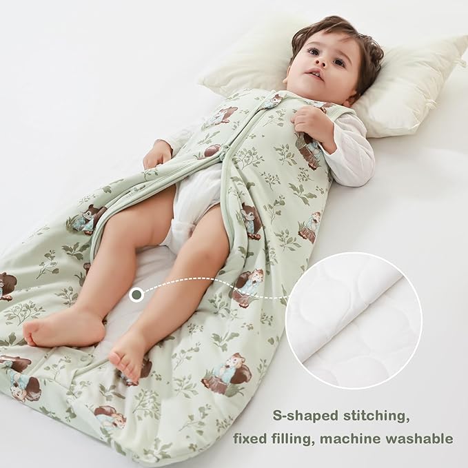 Mosebears Sleep Sack Baby Winter Wearable Blanket with 2-Way Zipper,2.5 TOG Cotton Sleep Sack Unisex(Green Animal,18-24 Months)
