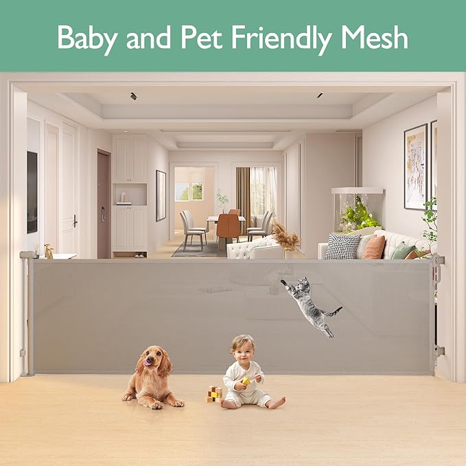 Momcozy Baby Gate 41'' Tall 118'' Wide 【Extra Wide】 for Large Opening Retractable Baby Gates for Child and Large Pets Safety Dog Gate for Stairs, Doorways, Hallways, Indoor, Outdoor