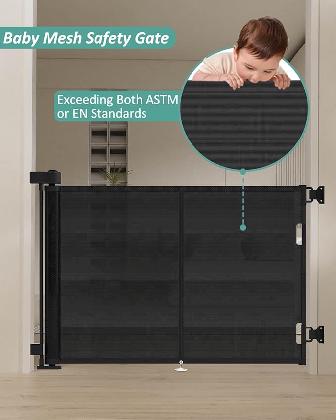 Upgraded 50" Retractable Baby Gates with Reinforced Strip Design to Prevent Crawling Through, 34" Tall Retractable Dog Gate, Retractable Gates for Stairs, Doorways, Hallways