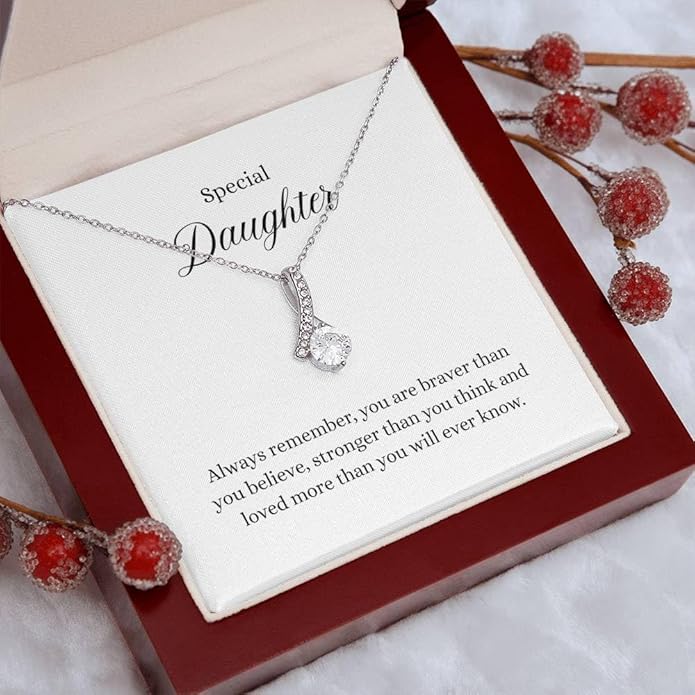 To My Daughter Gift Necklace From Dad or Mom - Badass Daughter Jewelry With Heartfelt Message & Elegant Box