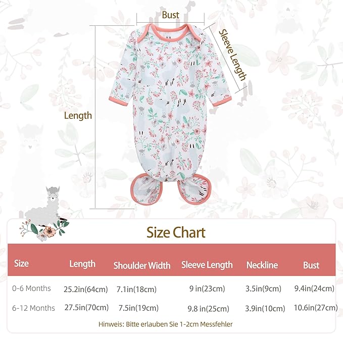 Miracle Baby Newborn Knotted Gown with Hat Set, 3 Pack Newborn Nightgowns, Baby Sleeper Gowns with Mitten Cuffs for Boys Girls 6-12 Months