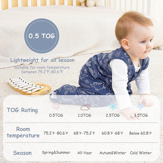 Looxii Baby Sleep Sack 0.5 TOG, 100% Cotton 3 Pack Wearable Blanket Baby Sleep Bag for Newborn Infant, 2-Way Zipper Lightweight Toddler Sleeping Sack 0-6 Months