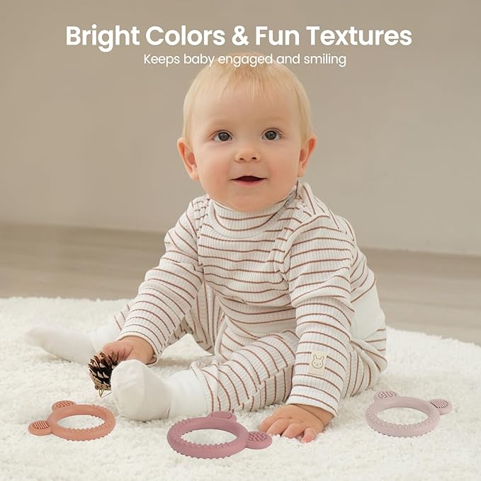 Baby Teething Toys 3-6 Months, Teethers for Babies 6-12 Months, Silicone Teething Ring Toys Easy to Grasp, Teething Relief for Baby Infant Toys, BPA Free