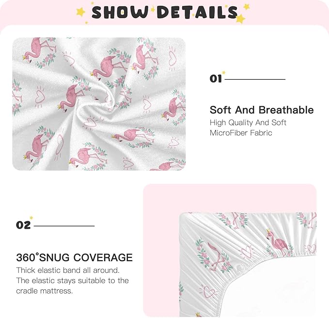 Flamingo Crib Sheets for Neutral Bassinet Play Sheets,Sheets Toddler Bed Sheets for Baby Boys Girs 39 * 27 * 5in