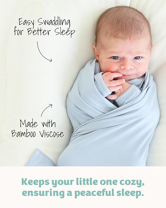 Caden Lane Baby Swaddle & Receiving Blanket, Soft, Breathable & Temperature-Regulating Bamboo Viscose Fabric for Swaddling Newborns, Gender Neutral Infant Blanket for Boys & Girls, Mist Blue