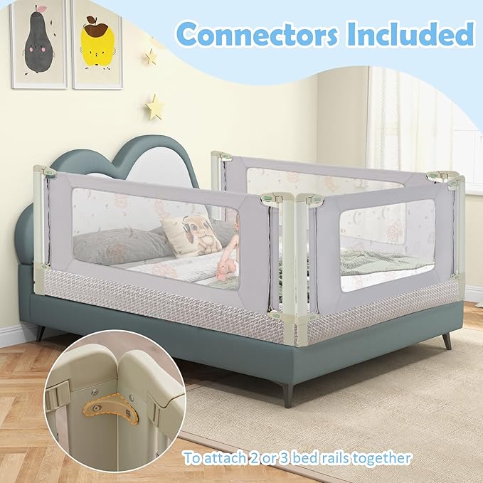 BABY JOY Bed Rail for Toddlers, 59" Vertical Lifting Extra Long Infants Safety Bed Side Rails with Double Lock, Foldable Baby Bed Rail Guard for Twin Double Full Size Queen King Bed Mattress (Gray)