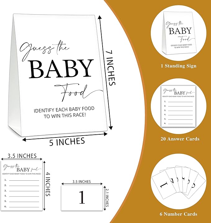 Guess The Baby Food Game, Modern Black and White Baby Shower Game Card Set, Minimalist Boy Girl Gender Neutral Baby Shower Supplies-B04