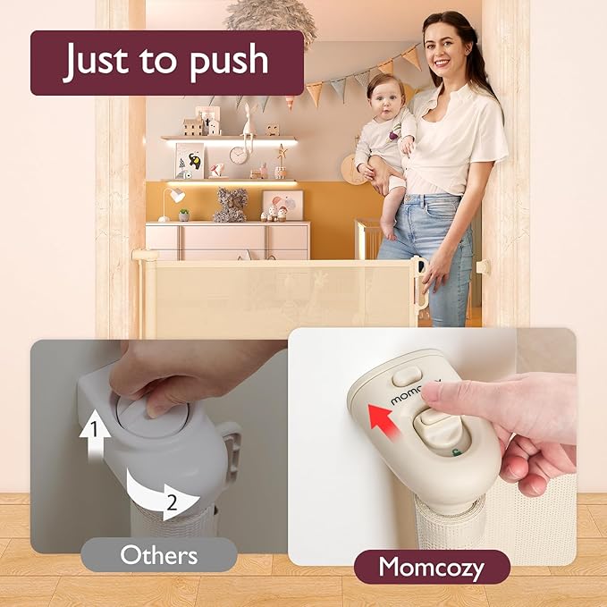 Momcozy Retractable Baby Gate, 33" Tall, Extends up to 55" Wide, Child Safety Baby Gates for Stairs, Doorways, Hallways, Indoor, Outdoor