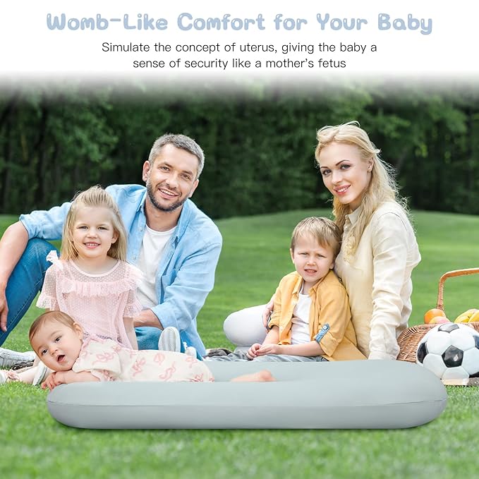 Lucakuins Baby Lounger, Bionic Design Baby Lounger for Newborn 0-24 Months, Soft Organic Cotton Breathable Lounger for Infants (Grayish Blue Baby Lounger)