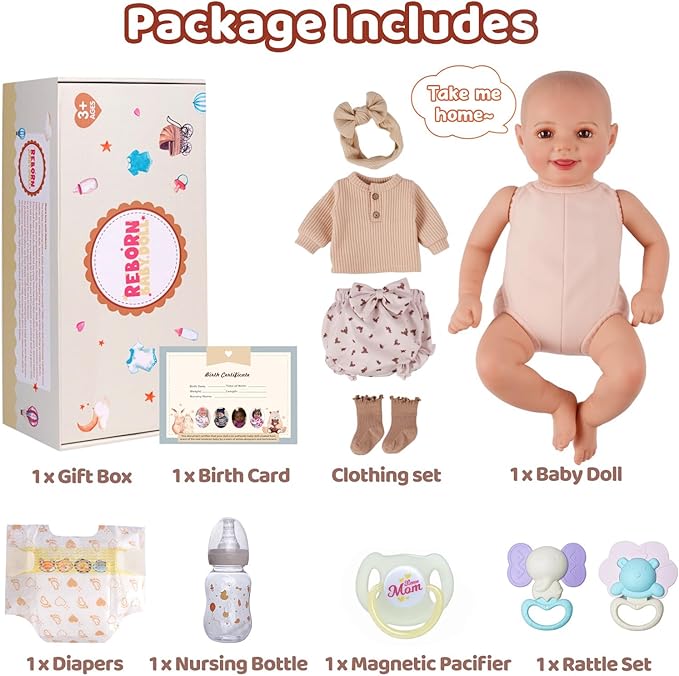BABESIDE Reborn Baby Dolls Sunny - 17Inch Cute Soft Vinyl Realistic Baby Doll Poseable Smiling Real Life Baby Dolls with Complete Accessories for 3+ Years Old Gifts