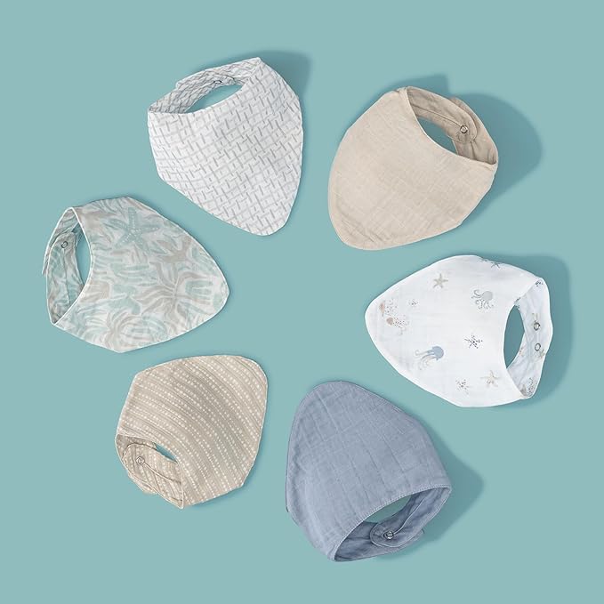 Crane 100% Cotton Newborn Baby Bib Set - 3 Bandana Style Muslin Drool Bibs for Eating Essentials - Set for Baby Boy or Girl
