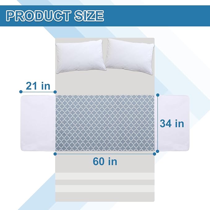 OUTCREATOR® Saddle Style Bed Pad with Tuck-in Sides, 34" x 60" Reusable Incontinence Underpad, Absorbent Waterproof Washable Quilted Tuckable Mattress Protector for Adults, Elderly, Kids, Pets (Gray)