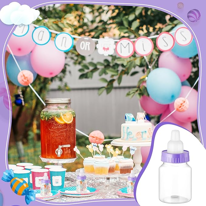 36 Pcs 3.5 Inch Mini Plastic Baby Bottle for Shower Favor - Clear Candy Box Feeding Bottle Decor Gift (Purple)