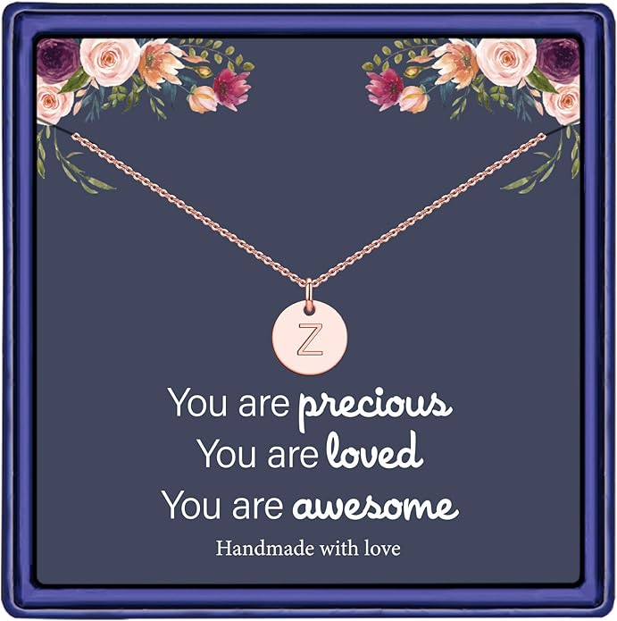 Hidepoo Disc Initial Necklace Gifts for Girls - 14K Gold Filled/Rose Gold/S925 Sterling Silver Disc Initial Necklaces Personalized Birthday Gift Tiny Initial Necklace Jewelry for Girls Women
