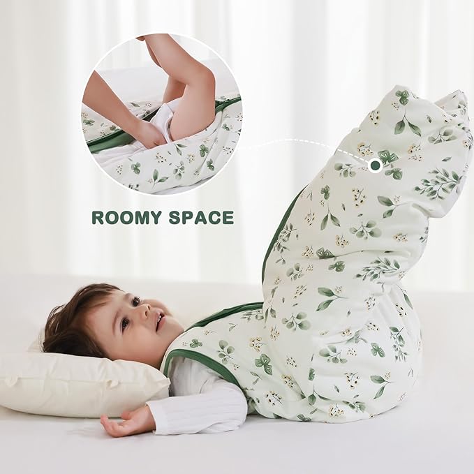 Mosebears Sleep Sack Baby Winter Wearable Blanket with 2-Way Zipper,2.5 TOG Cotton Sleep Sack Unisex(Plant,18-24 Months)