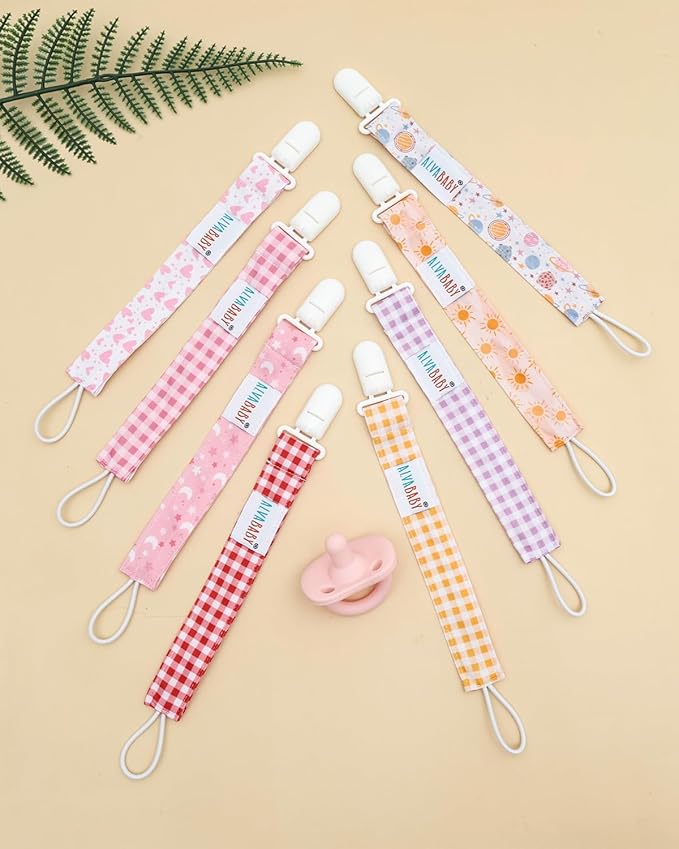 ALVABABY Pacifier Clips 8 Pack Binky Paci Clip Holder Leashes for Newborn Baby Boys Girls 8DP23A