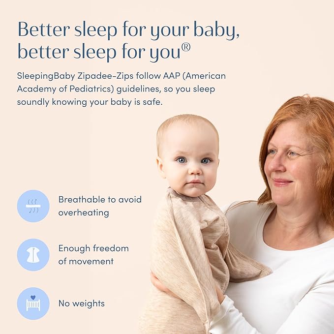 SleepingBaby Zipadee-Zip Transition Swaddle - Cozy Baby Swaddling Blanket with Zipper Convenience - Roomy Wearable Blanket for Easy Diaper Changes - 6-12 Month - Balanced Beige Heather
