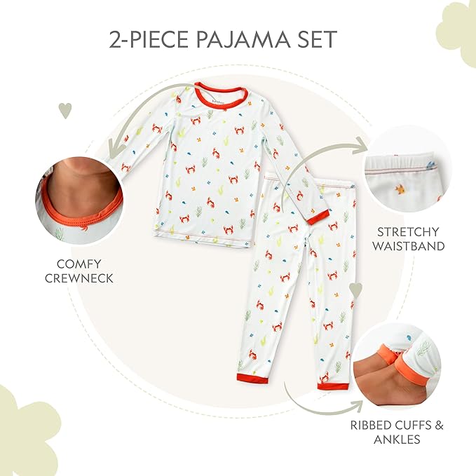 Toddler Pajamas – 95% Bamboo Viscose, 5% Spandex – Soft, Breathable Long-Sleeve Pajama Set for Kids, Sleepwear, Imported