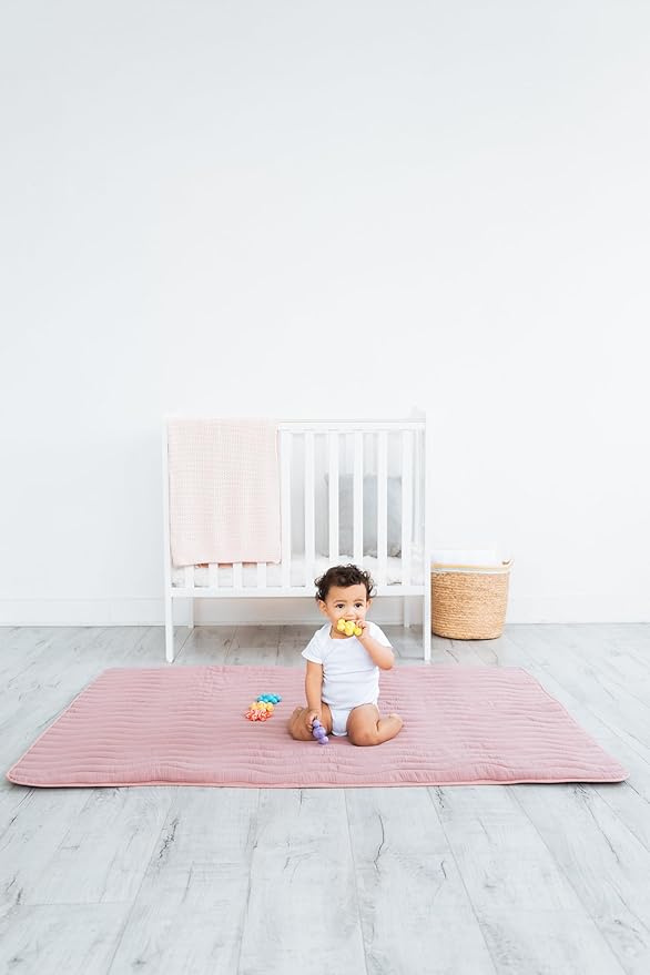 Ubbi Baby Floor Mat, Thick and Comfortable 40.5 x 57 Padded Play Mat for Babies and Toddlers, Detachable Cotton Muslin Cover, Machine Washable and Foldable, Fig Blossom