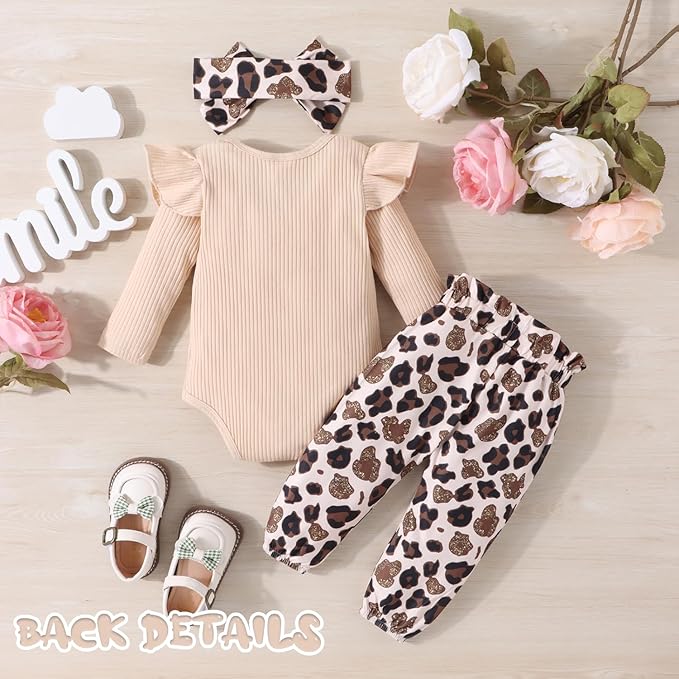 Baby Girl Clothes Newborn Infant Outfits Ruffle Romper+ Floral Pants + Cute Headband Sets for Girls