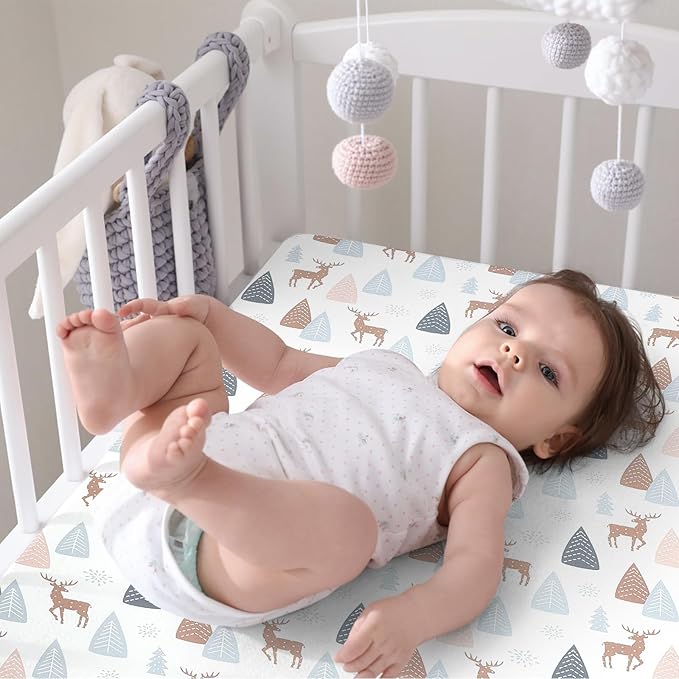 Pack n Play Flat Sheet 2 Piece Mini Crib Sheet Elastic Playard Sheet Set Portable Sheet Set Elastic Convertible Playmat Compatible Graco Pack n Play (Owl and Tree Bag) (Lulu Paradise)