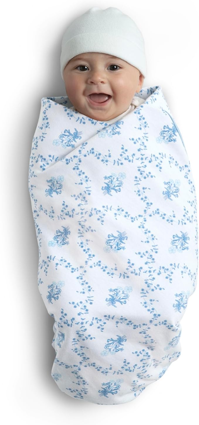 Delta Children 100% Organic Cotton Fitted Crib Sheets, Blue Botanicals + 100% Organic Jersey Cotton Baby Receiving Blankets – 30x40 Inches - GOTS Certified (Pack of 2) (Bundle)