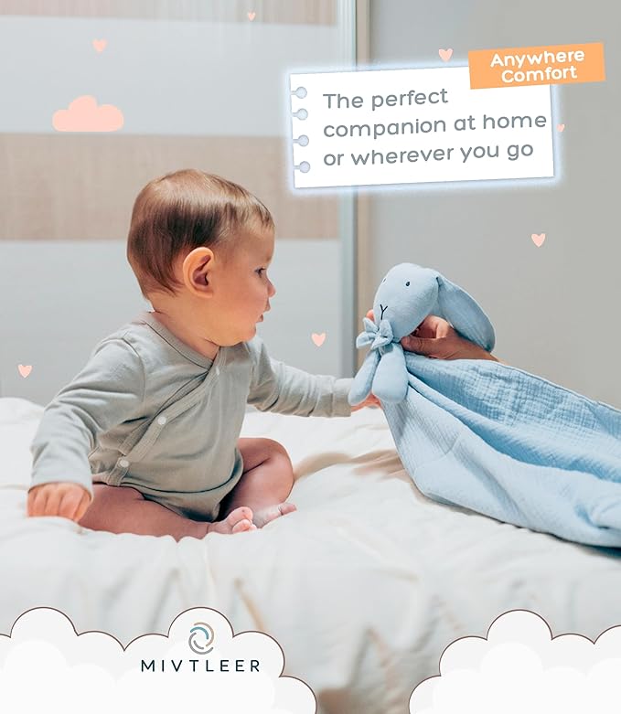 Baby Lovey Blanket β Muslin Security Blanket with Plush Bunny for Newborn Boys or Girls β Soft and Cozy Lovey 24 x 24 inches